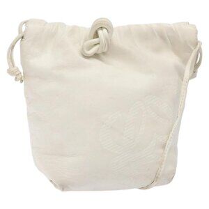 Authentic LOEWE Anagram Shoulder Bag Leather White Gold